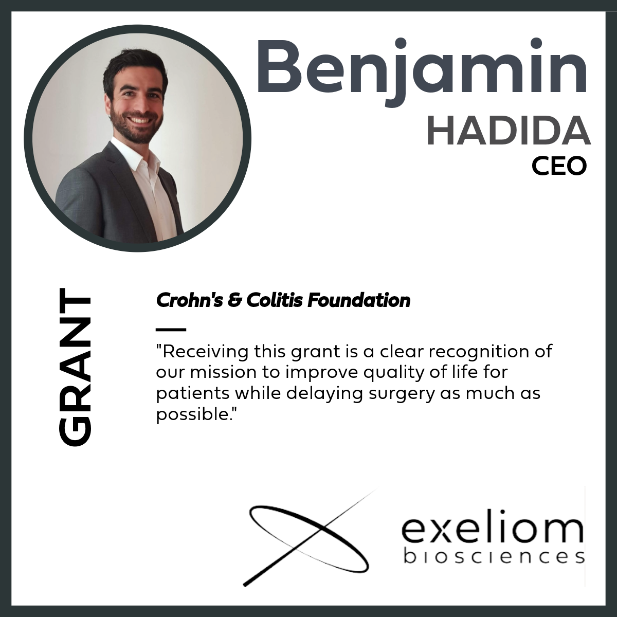 Exeliom is awarded a $500k grant from the Crohn's and Colitis Foundation!